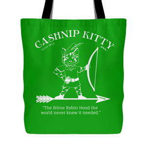 Cashnip Kitty Feline Robin Hood Tote White Logo
