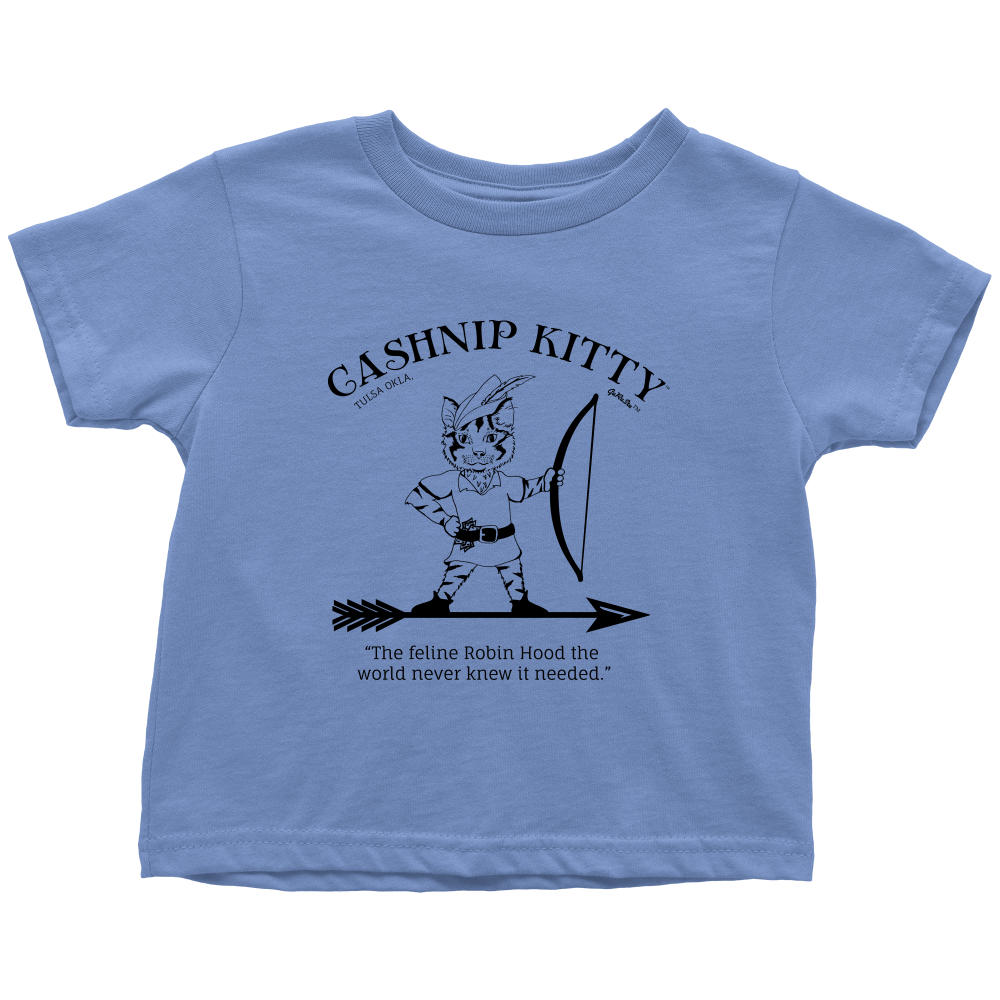 Cashnip Kitty Feline Robin Hood Toddler Tee Black Logo