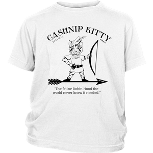 Cashnip Kitty Feline Robin Hood Youth Tee Black Logo