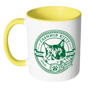 Cashnip Kitty Fan Club Coffee Mug Color Handle Green Logo - More colors and mug styles available