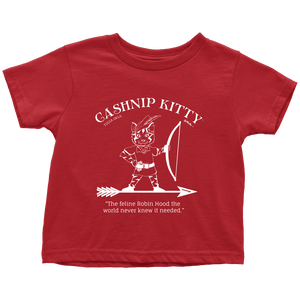 Cashnip Kitty Feline Robin Hood Toddler Tee White Logo
