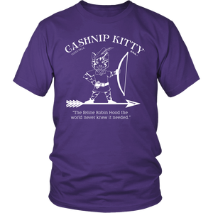 Cashnip Kitty Feline Robin Hood Tee White Logo