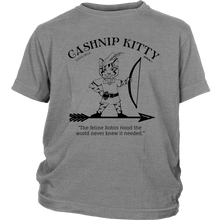 Cashnip Kitty Feline Robin Hood Youth Tee Black Logo